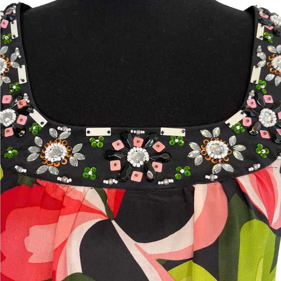Nanette Lepore Embellished Multicolor Scoop Neck Top Size 2 - Picture 5 of 9